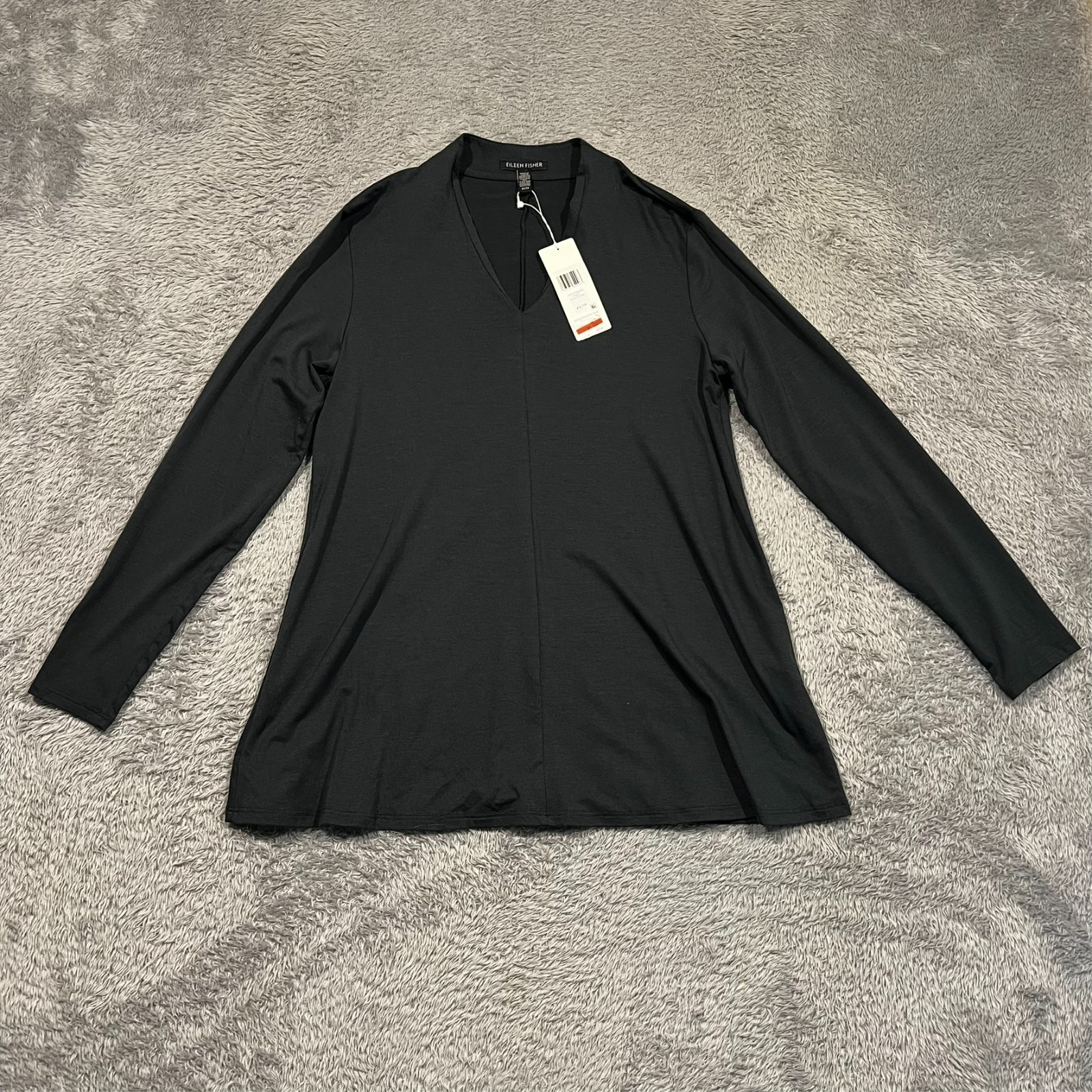 Eileen Fisher Top Fine Jersey V-Neck Gray Charcoal Long Sleeve Women's Xs Nwt